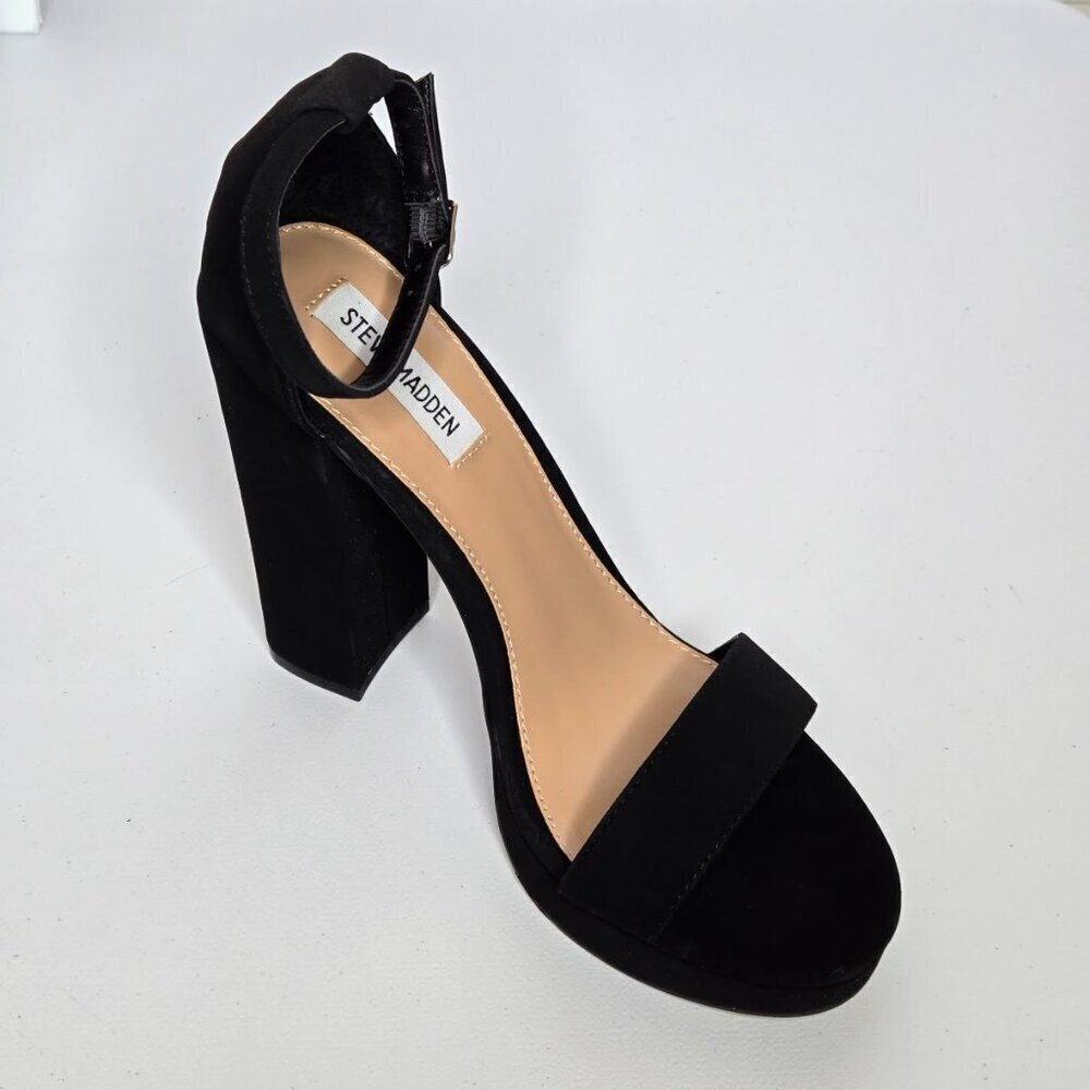 Steve Madden Entourage Black Ankle Strap Dress Block Heel Sandal Shoes Sz 9.5 - Picture 1 of 12